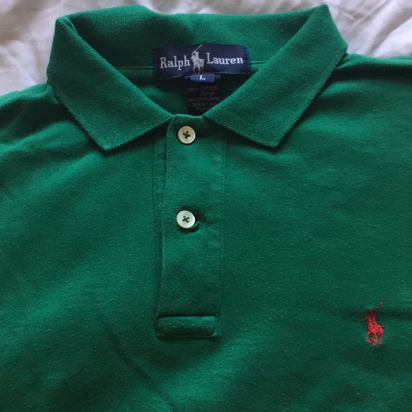Vtg Polo Ralph Lauren Green Polo Red Pony sz L - Picture 2 of 4